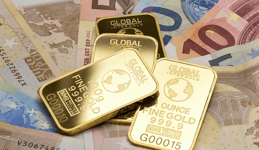 gold bars and money